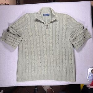 Polo Tussah Silk 1/4 Zip Mens Cable Knit Sweater Hong Kong Vintage